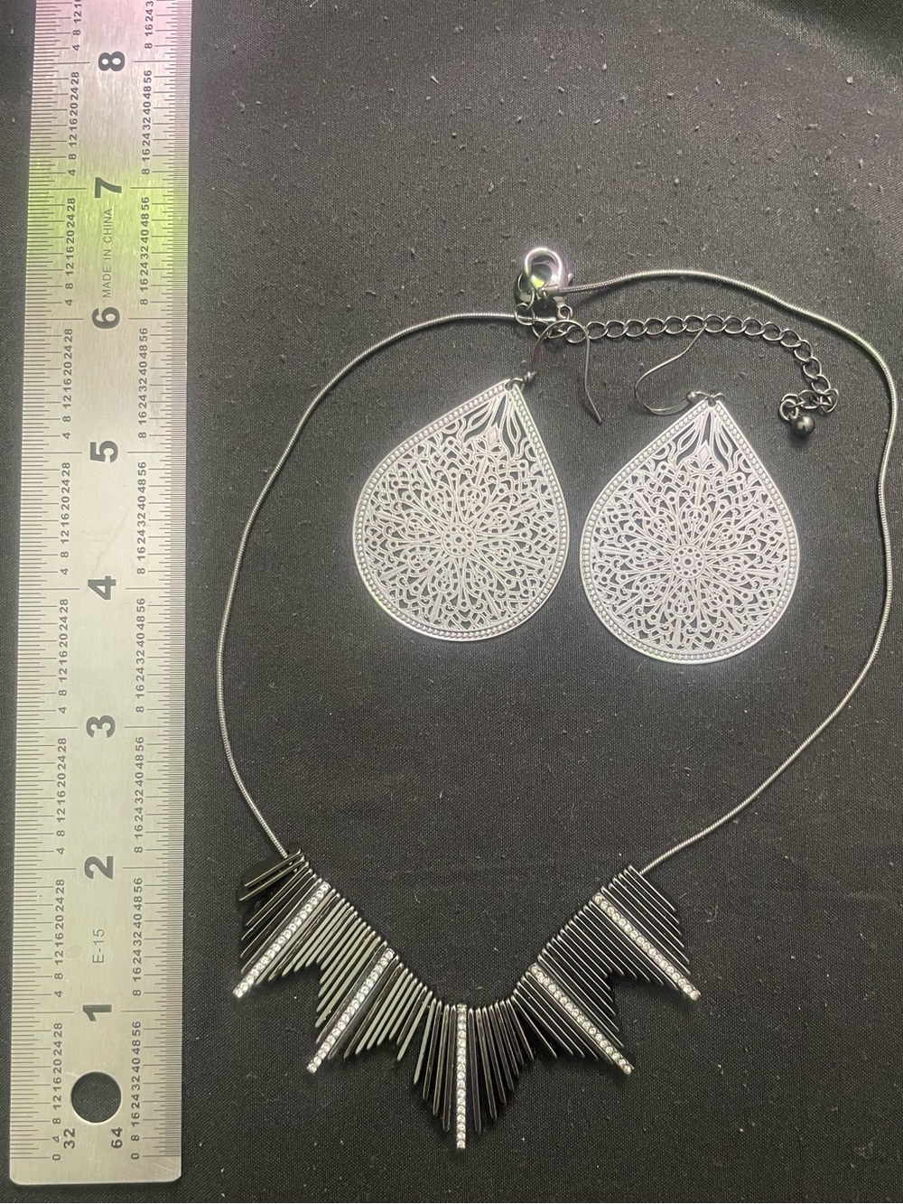 Dark Silver/Gunmetal Silver Earrings and Necklace